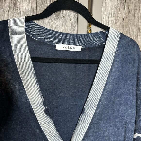 Kokun Cardigan Large Overdye Boxy Bamboo Cashmere Cardigan Blue Size L - Picture 3 of 6